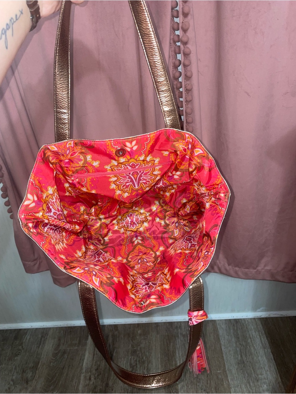 Metallic Gold Tote Bag with Tassel - Picture 6 of 7